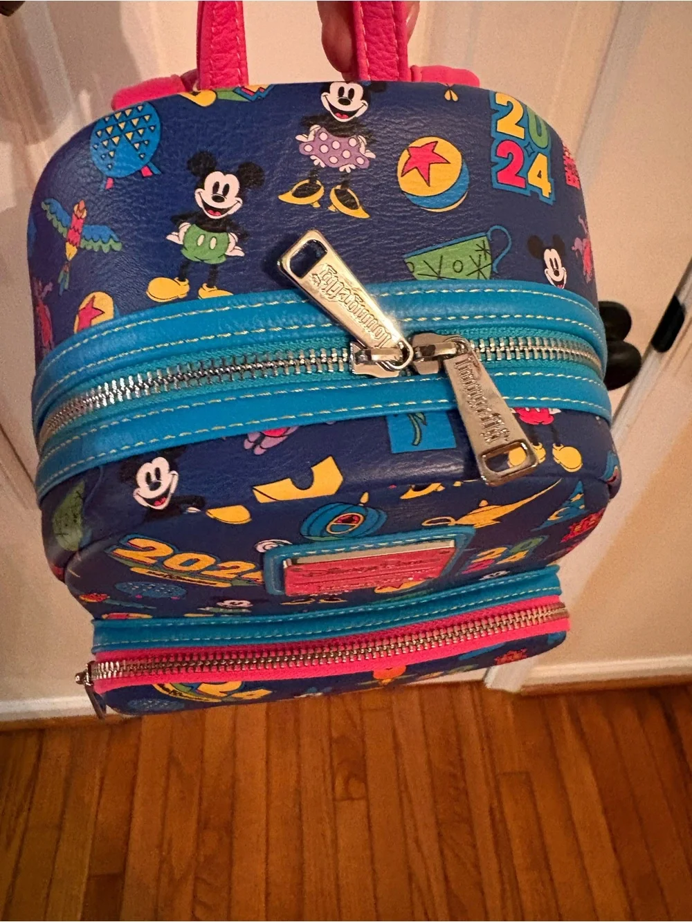 Loungefly Navy 2024 Disney Parks Kids Mini Backpack with Colorful Icons
